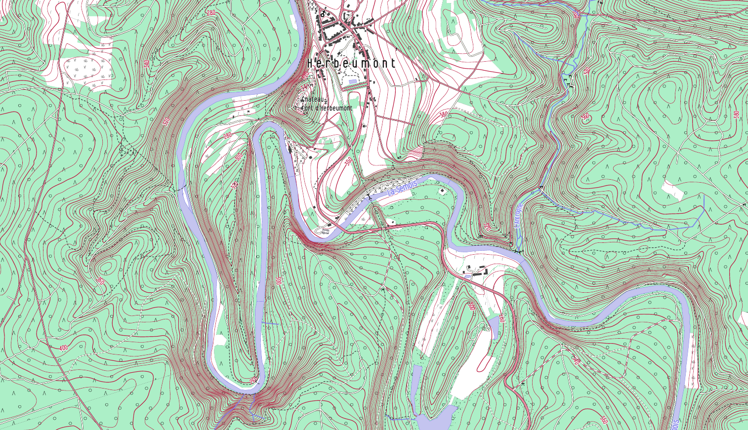 OpenArdenneMap contour lines Semois