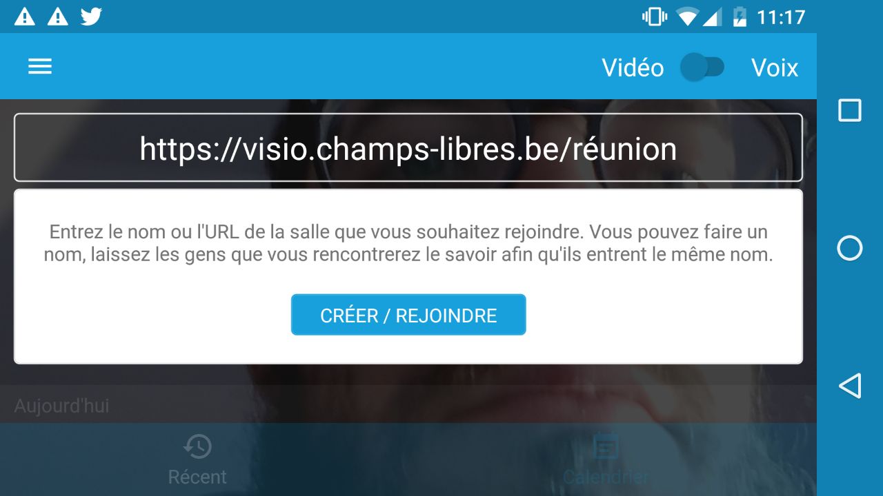 Créer l’URL de la réunion dans la zone de l’application Jitsi Meet sous android