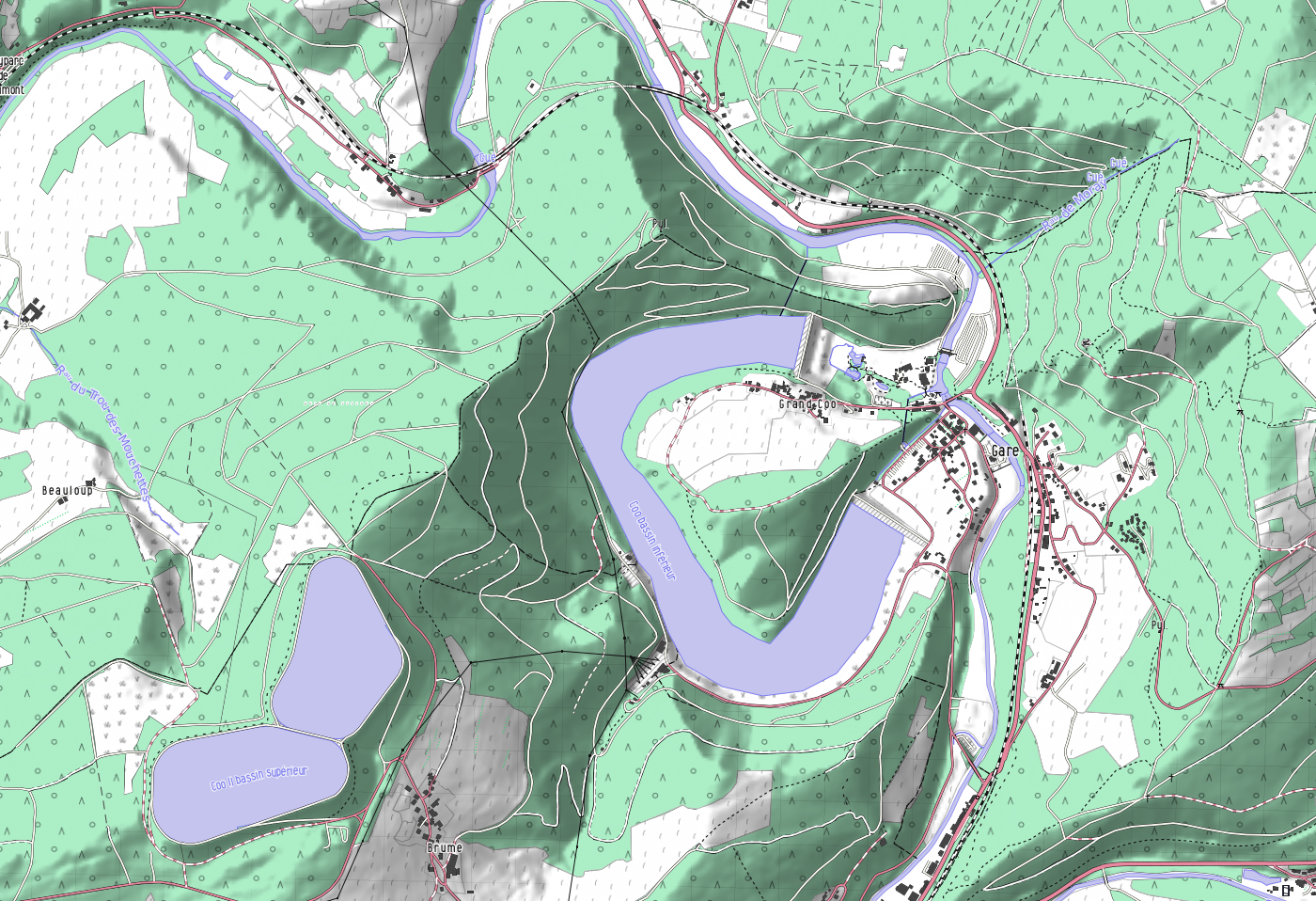 OpenArdenneMap à Coo avec hillshade