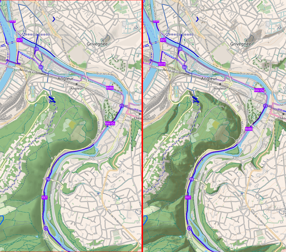 Un extrait de cyclosm de cyclosm.org (gauche) comparé au cyclosm “belge” (droite)