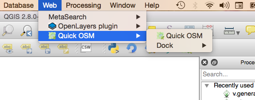 Copie d’écran de l’ouverture de QuickOSM